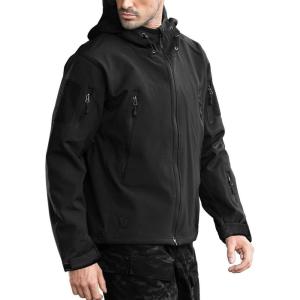 imageFREE SOLDIER Mens Outdoor Waterproof Soft Shell Hooded Military Tactical JacketBlack