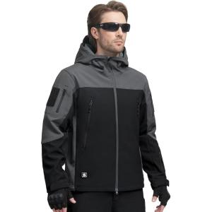 imageFREE SOLDIER Mens Outdoor Waterproof Soft Shell Hooded Military Tactical JacketBlack Gray