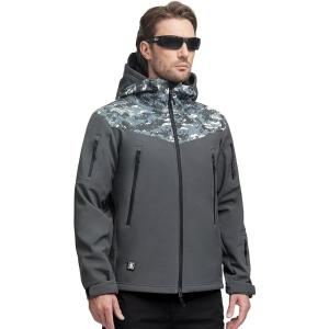 imageFREE SOLDIER Mens Outdoor Waterproof Soft Shell Hooded Military Tactical JacketGray Digital Camo