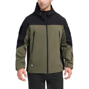 imageFREE SOLDIER Mens Outdoor Waterproof Soft Shell Hooded Military Tactical JacketGreen Black