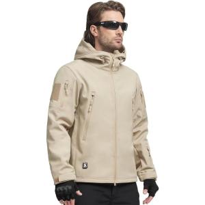 imageFREE SOLDIER Mens Outdoor Waterproof Soft Shell Hooded Military Tactical JacketKhaki