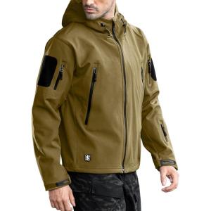 imageFREE SOLDIER Mens Outdoor Waterproof Soft Shell Hooded Military Tactical JacketOlive