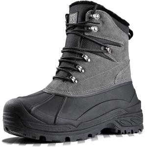 imageFREE SOLDIER Mens Snow Winter Boots for Men Warm Fleece Lining Winter Ski Shoes Waterproof Insulated BootiesGrey