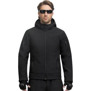 imageFREE SOLDIER Mens Softshell Hiking Jacket Waterproof Hooded Tactical Hunting JacketDark Black