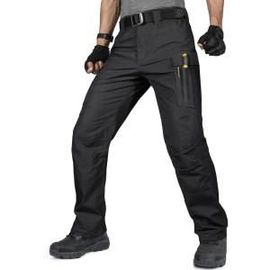 imageFREE SOLDIER Mens Tactical Pants Water Resistant Ripstop Cargo Work Lightweight EDC Hiking Pants with Multi PocketsBlack