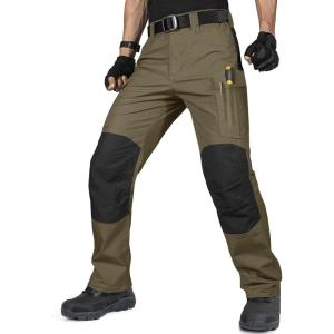 imageFREE SOLDIER Mens Tactical Pants Water Resistant Ripstop Cargo Work Lightweight EDC Hiking Pants with Multi PocketsGreen Black