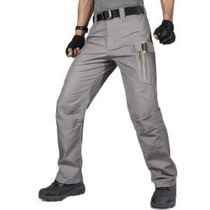 imageFREE SOLDIER Mens Tactical Pants Water Resistant Ripstop Cargo Work Lightweight EDC Hiking Pants with Multi PocketsStone