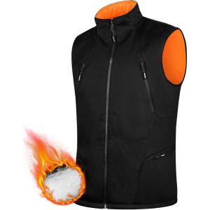 imageFREE SOLDIER Mens Warm Golf Vest Outerwear Windproof Reversible Puffer Vest Sleeveless Jacket for Casual Hiking TravelBlackorange