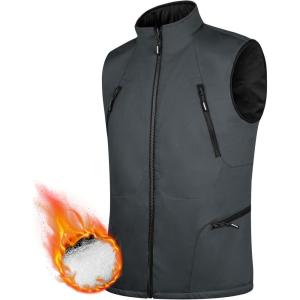imageFREE SOLDIER Mens Warm Golf Vest Outerwear Windproof Reversible Puffer Vest Sleeveless Jacket for Casual Hiking TravelDark Greyblack