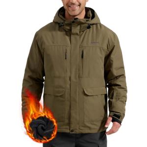 imageFREE SOLDIER Mens Waterproof Ski Jacket Fleece Lined Warm Winter Snow Coat with Hood Fully Taped SeamsArmy Green