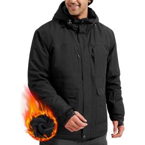 imageFREE SOLDIER Mens Waterproof Ski Jacket Fleece Lined Warm Winter Snow Coat with Hood Fully Taped SeamsBlack