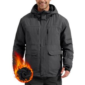 imageFREE SOLDIER Mens Waterproof Ski Jacket Fleece Lined Warm Winter Snow Coat with Hood Fully Taped SeamsCharcoal Gray