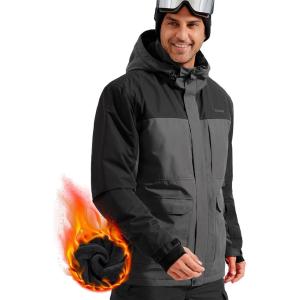 imageFREE SOLDIER Mens Waterproof Ski Jacket Fleece Lined Warm Winter Snow Coat with Hood Fully Taped SeamsGray Black