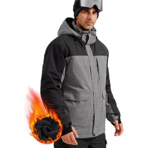 imageFREE SOLDIER Mens Waterproof Ski Jacket Fleece Lined Warm Winter Snow Coat with Hood Fully Taped SeamsHeather Gray