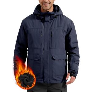 imageFREE SOLDIER Mens Waterproof Ski Jacket Fleece Lined Warm Winter Snow Coat with Hood Fully Taped SeamsMidnight Navy