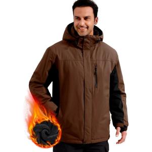imageFREE SOLDIER Mens Waterproof Ski Jacket Fleece Lined Warm Winter Snow Coat with Hood Fully Taped SeamsNut Brown