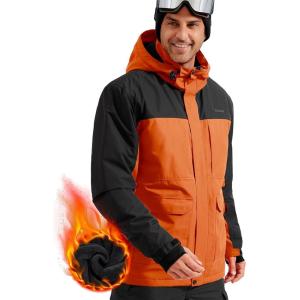 imageFREE SOLDIER Mens Waterproof Ski Jacket Fleece Lined Warm Winter Snow Coat with Hood Fully Taped SeamsOrange