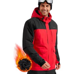 imageFREE SOLDIER Mens Waterproof Ski Jacket Fleece Lined Warm Winter Snow Coat with Hood Fully Taped SeamsUrban Red