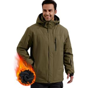 imageFREE SOLDIER Mens Waterproof Ski Snow Jacket Fleece Lined Warm Winter Rain Jacket with Hood Fully Taped SeamsArmy Green