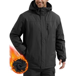 imageFREE SOLDIER Mens Waterproof Ski Snow Jacket Fleece Lined Warm Winter Rain Jacket with Hood Fully Taped SeamsBlack