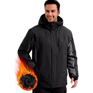 imageFREE SOLDIER Mens Waterproof Ski Snow Jacket Fleece Lined Warm Winter Rain Jacket with Hood Fully Taped SeamsBlack Gray
