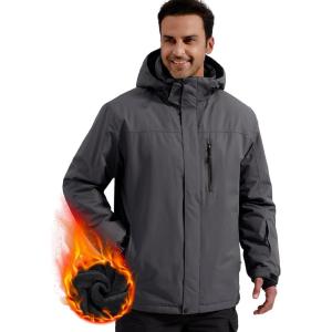 imageFREE SOLDIER Mens Waterproof Ski Snow Jacket Fleece Lined Warm Winter Rain Jacket with Hood Fully Taped SeamsCharcoal Gray