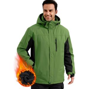 imageFREE SOLDIER Mens Waterproof Ski Snow Jacket Fleece Lined Warm Winter Rain Jacket with Hood Fully Taped SeamsGrass Green