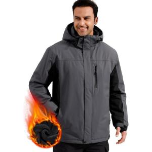imageFREE SOLDIER Mens Waterproof Ski Snow Jacket Fleece Lined Warm Winter Rain Jacket with Hood Fully Taped SeamsGray Black