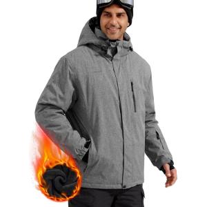 imageFREE SOLDIER Mens Waterproof Ski Snow Jacket Fleece Lined Warm Winter Rain Jacket with Hood Fully Taped SeamsHeather Gray