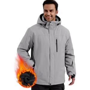 imageFREE SOLDIER Mens Waterproof Ski Snow Jacket Fleece Lined Warm Winter Rain Jacket with Hood Fully Taped SeamsLight Gray