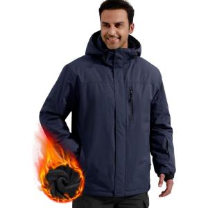 imageFREE SOLDIER Mens Waterproof Ski Snow Jacket Fleece Lined Warm Winter Rain Jacket with Hood Fully Taped SeamsMidnight Navy