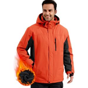 imageFREE SOLDIER Mens Waterproof Ski Snow Jacket Fleece Lined Warm Winter Rain Jacket with Hood Fully Taped SeamsOrange Black