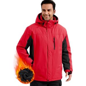 imageFREE SOLDIER Mens Waterproof Ski Snow Jacket Fleece Lined Warm Winter Rain Jacket with Hood Fully Taped SeamsRed Black
