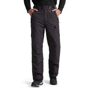 imageFREE SOLDIER Mens Waterproof Snow Insulated Pants Winter Skiing Snowboarding Pants with Zipper PocketsBlack
