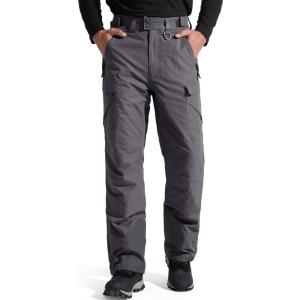 imageFREE SOLDIER Mens Waterproof Snow Insulated Pants Winter Skiing Snowboarding Pants with Zipper PocketsGray