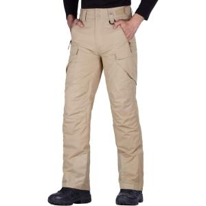 imageFREE SOLDIER Mens Waterproof Snow Insulated Pants Winter Skiing Snowboarding Pants with Zipper PocketsKhaki