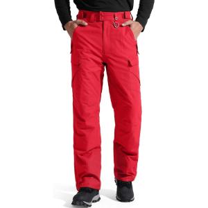 imageFREE SOLDIER Mens Waterproof Snow Insulated Pants Winter Skiing Snowboarding Pants with Zipper PocketsRed