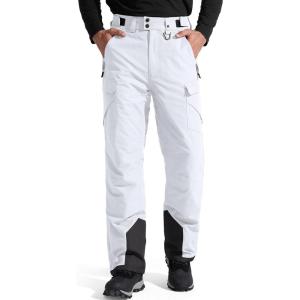 imageFREE SOLDIER Mens Waterproof Snow Insulated Pants Winter Skiing Snowboarding Pants with Zipper PocketsWhite