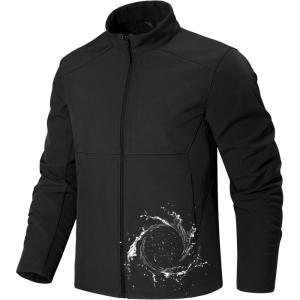 imageFREE SOLDIER Mens Waterproof Softshell Jacket Lightweight Fleece Lined Jacket Outdoor Hiking WindbreakerBlack