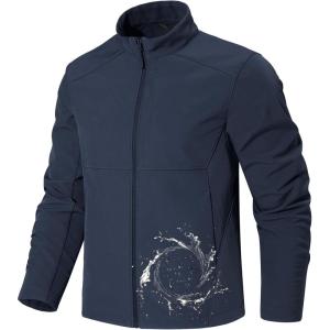 imageFREE SOLDIER Mens Waterproof Softshell Jacket Lightweight Fleece Lined Jacket Outdoor Hiking WindbreakerDark Navy