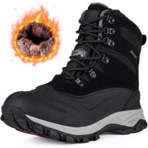 imageFREE SOLDIER Snow Boots for Men Waterproof Slip Resistant Velvet Lined Outdoor Warm Insulated Winter Ankle Boots for Cold WheatherBlack