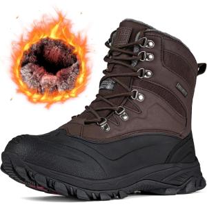 imageFREE SOLDIER Snow Boots for Men Waterproof Slip Resistant Velvet Lined Outdoor Warm Insulated Winter Ankle Boots for Cold WheatherBrown