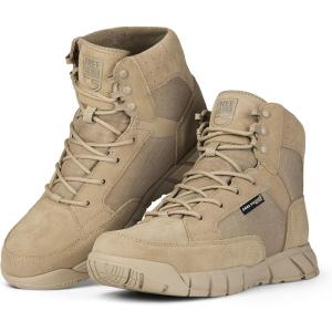 imageFREE SOLDIER Waterproof Hiking Work Boots Mens Tactical Boots 6 Inches Lightweight Military Boots Breathable Desert BootsTan 95W