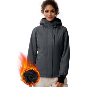 imageFREE SOLDIER Womens Waterproof Ski Snow Jacket Fleece Lined Warm Winter Rain Jacket with Hood Fully Taped SeamsCharcoal Gray