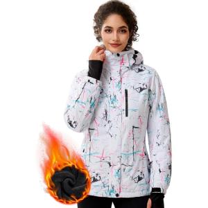 imageFREE SOLDIER Womens Waterproof Ski Snow Jacket Fleece Lined Warm Winter Rain Jacket with Hood Fully Taped SeamsFloral Print