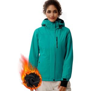 imageFREE SOLDIER Womens Waterproof Ski Snow Jacket Fleece Lined Warm Winter Rain Jacket with Hood Fully Taped SeamsLake Blue