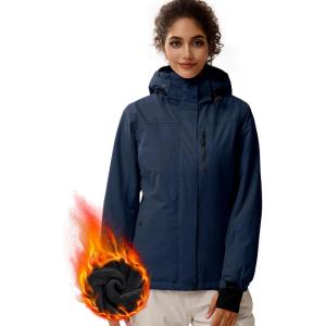 imageFREE SOLDIER Womens Waterproof Ski Snow Jacket Fleece Lined Warm Winter Rain Jacket with Hood Fully Taped SeamsMidnight Navy