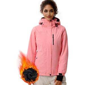 imageFREE SOLDIER Womens Waterproof Ski Snow Jacket Fleece Lined Warm Winter Rain Jacket with Hood Fully Taped SeamsPink