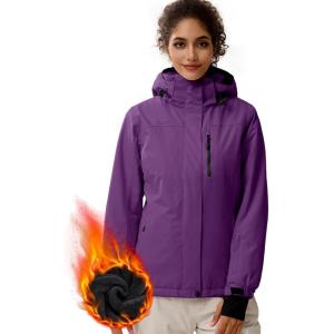 imageFREE SOLDIER Womens Waterproof Ski Snow Jacket Fleece Lined Warm Winter Rain Jacket with Hood Fully Taped SeamsPurple