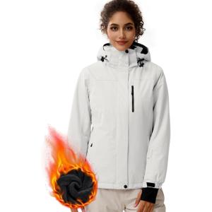 imageFREE SOLDIER Womens Waterproof Ski Snow Jacket Fleece Lined Warm Winter Rain Jacket with Hood Fully Taped SeamsWhite